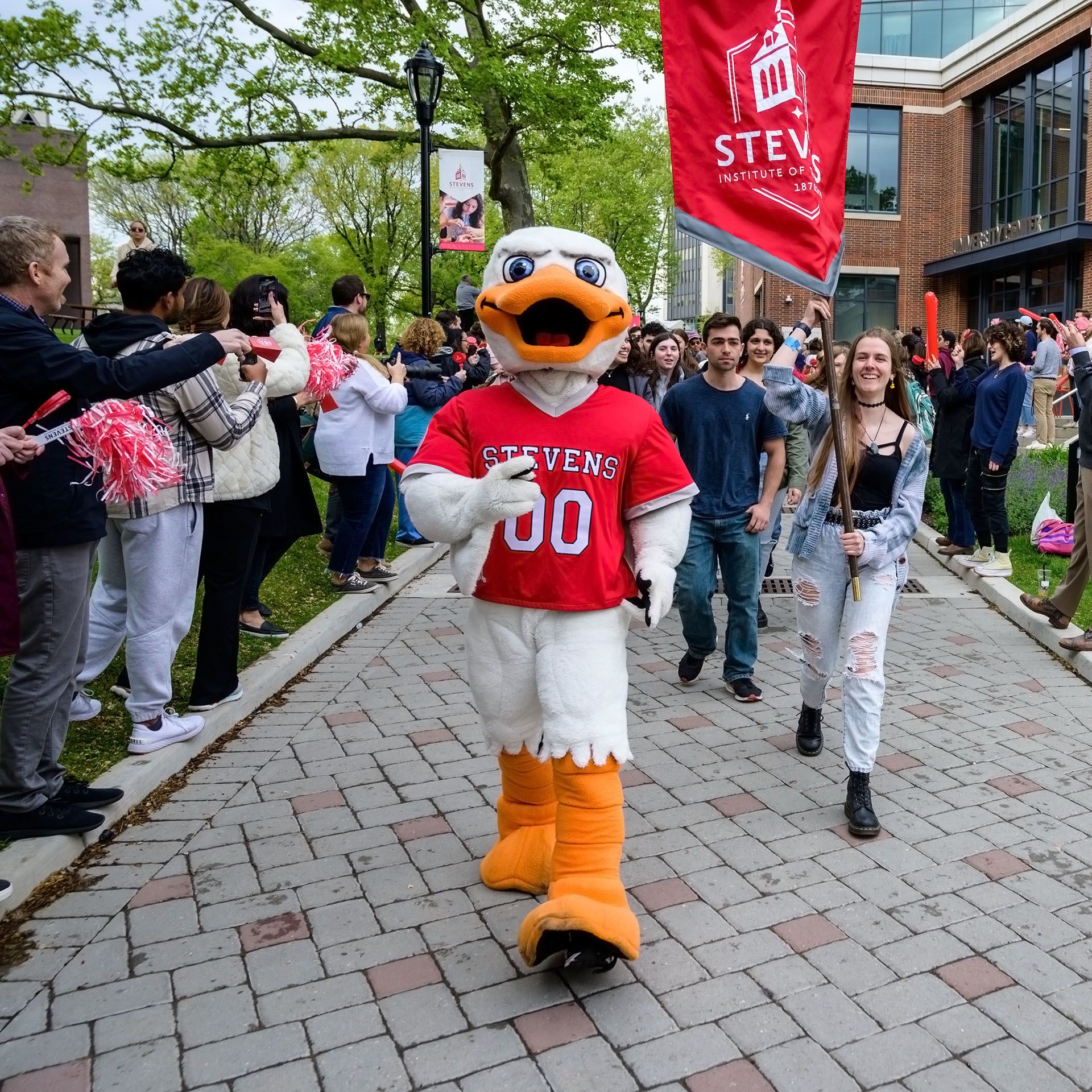 Attila the duck leads seniors in the annual Wittpenn walk tradition.