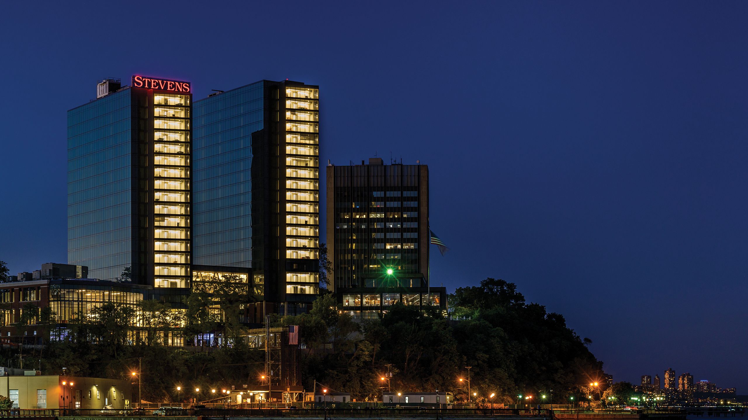 Stevens University Center at night